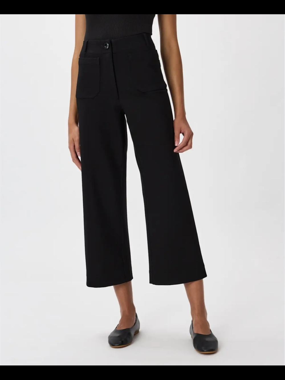 Quince Black Cropped Wide-Leg Pants with Patch Pockets